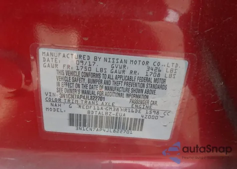 2018 Nissan Versa 1.6 Sv from USA, damaged, VIN 3N1CN7AP4JL822701